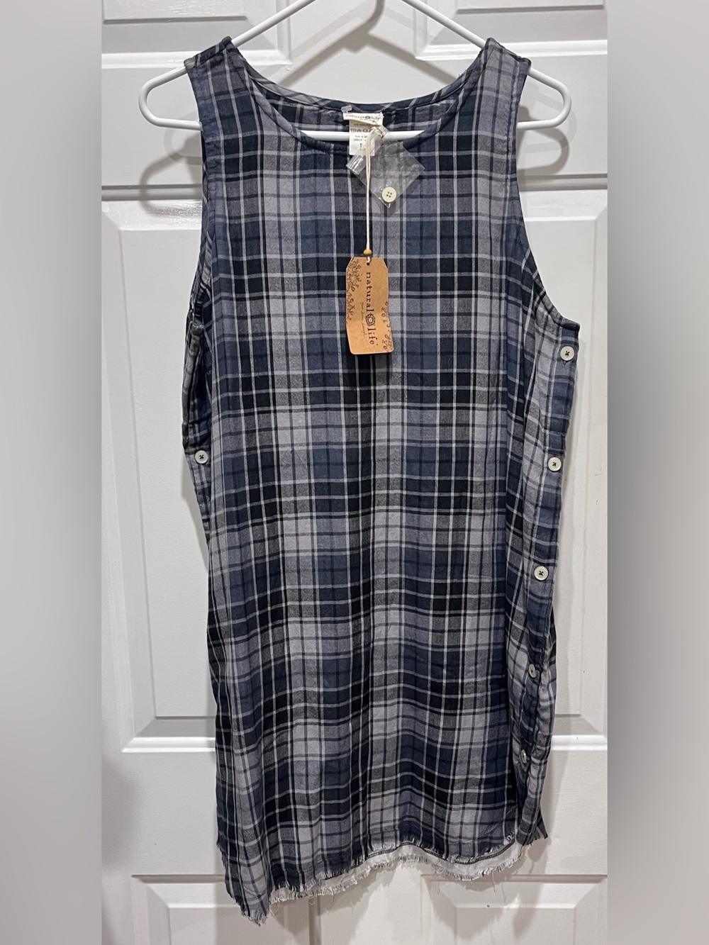 Natural Life Plaid Side Button Sleeveless Jumper Dress Size Large NWT